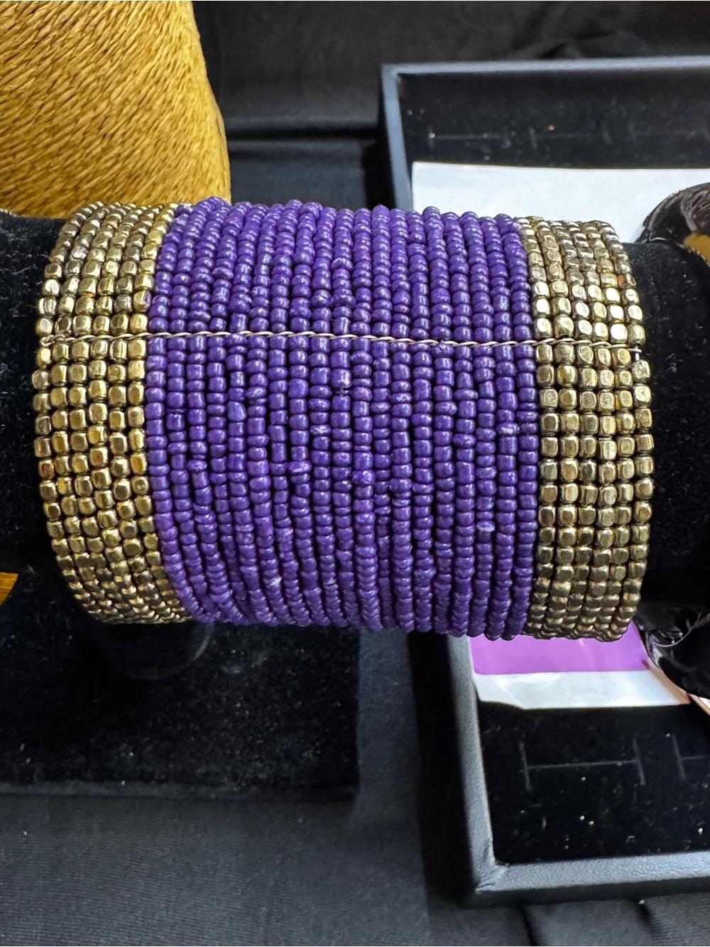 Chico's Purple and Gold Seed Bead Cuff Bracelet